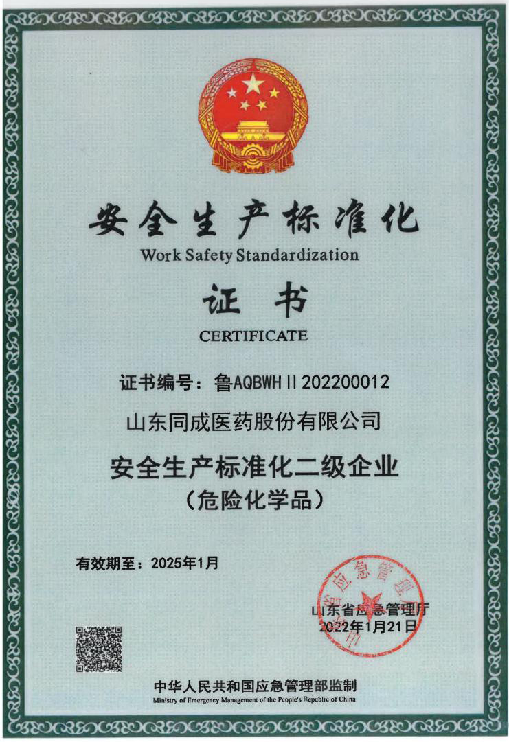 Safety production standardization certificate